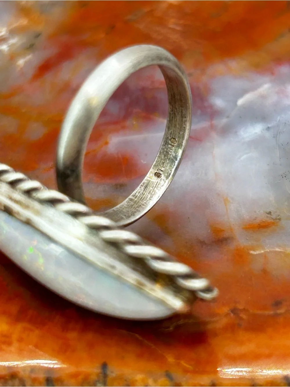 Vintage Sterling Silver Ring with Natural White Opal - Size 6, very large stone